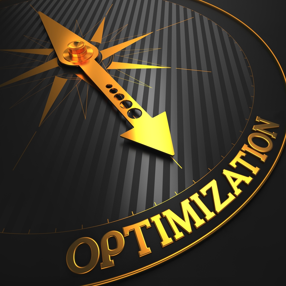 Optimization - Business Concept. Golden Compass Needle on a Black Field Pointing to the Word Optimization. 3D Render. Optimization - Business Concept. Golden Compass Needle on a Black Field Pointing to the Word Optimization. 3D Render.